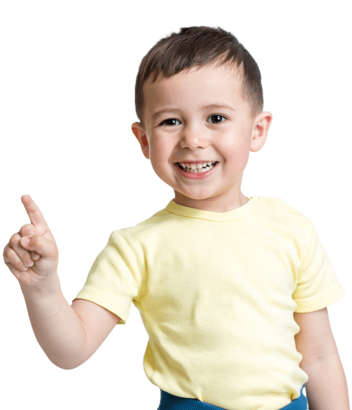 A child holding up their index finger to signify the number one