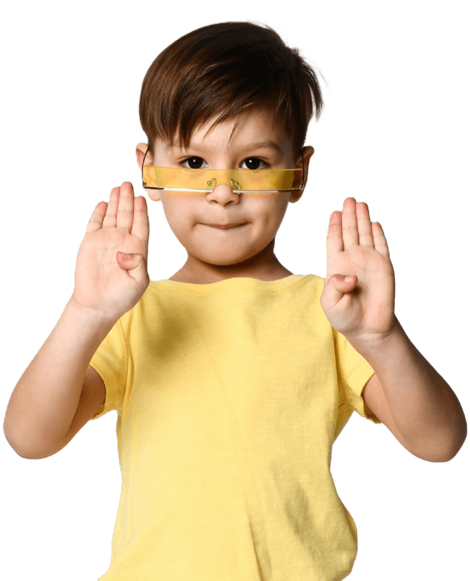 A child holding up both hands with their palms outwards