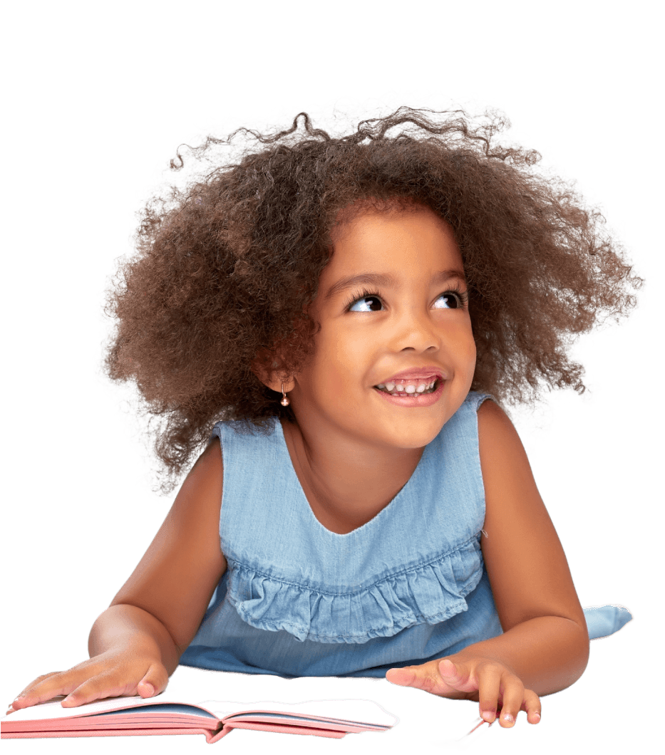 A photo of a smiling girl with a book